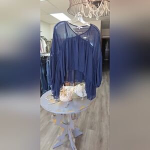 Flowy Navy Sheer Blouse